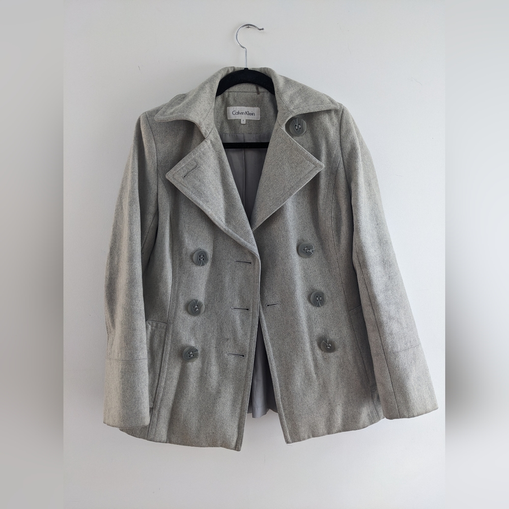 Calvin Klein wool blend heather tan pea coat